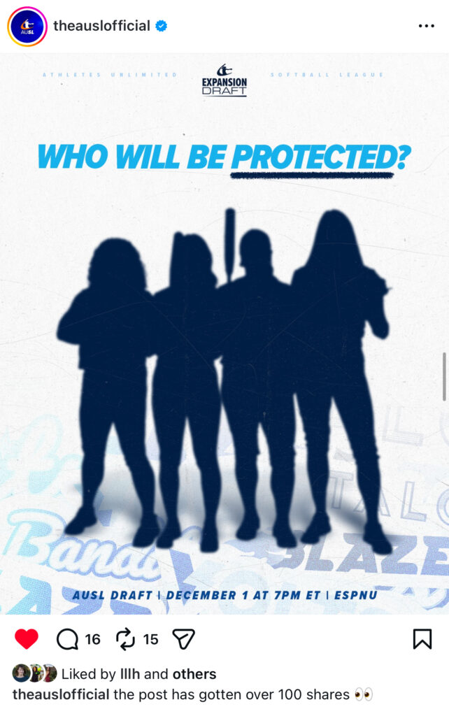 AUSL Instagram post showcasing silhouettes of protected players @theauslofficial
